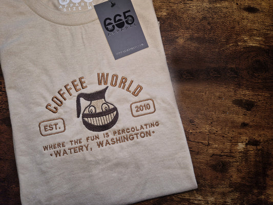 Coffee World Embroidered T-Shirt