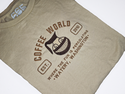 Coffee World Embroidered T-Shirt